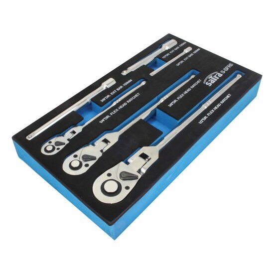 6 delige flexibele ratel set - ratels - ratelset in foam inlay - satra