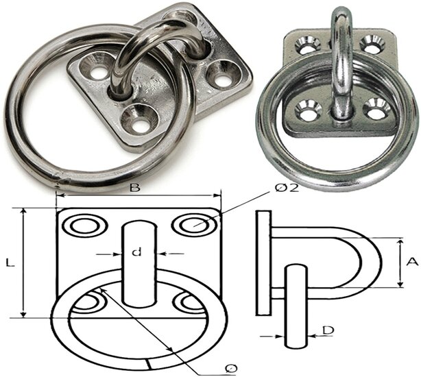 30 x 30 mm rvs aanlegring -&amp;#x00a0;vloeroog -&amp;#x00a0;&amp;#x00a0;bindoog - bevestigingsoog - aanbindring - sjoroog