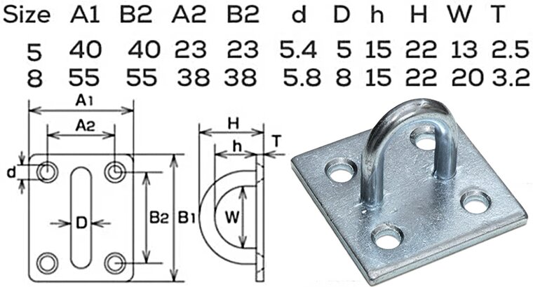 40 x 40 mm 5 mm dik verzinkt dekoog -&nbsp;vloeroog - bindoog - aanhangeroog - montagebeugel&nbsp;- grondplaat&nbsp;