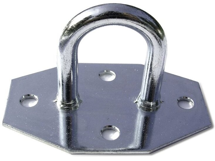 65 x 40 x 35 mm verzinkt beugelplaat - zeiloog - bindoog - sjoroog op voetplaat - achthoekige grondplaat met oog - vloeroog