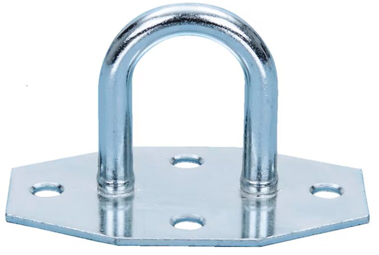65 x 40 x 35 mm verzinkt beugelplaat - zeiloog - bindoog - sjoroog op voetplaat - achthoekige grondplaat met oog - vloeroog
