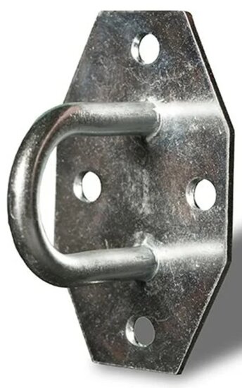 65 x 40 x 35 mm verzinkt beugelplaat - zeiloog - bindoog - sjoroog op voetplaat - achthoekige grondplaat met oog - vloeroog