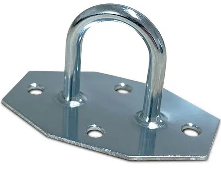 65 x 40 x 35 mm verzinkt beugelplaat - zeiloog - bindoog - sjoroog op voetplaat - achthoekige grondplaat met oog - vloeroog