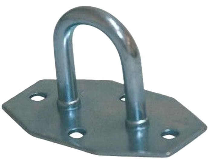 65 x 40 x 35 mm verzinkt beugelplaat - zeiloog - bindoog - sjoroog op voetplaat - achthoekige grondplaat met oog - vloeroog