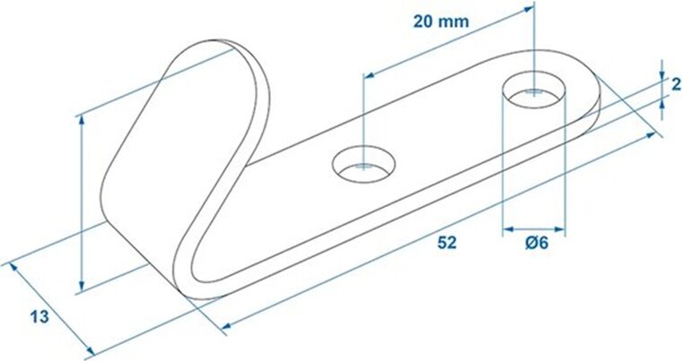 52 x 13 x 2 mm verzinkt corrosseriehaak - schroefbaar touwhaak