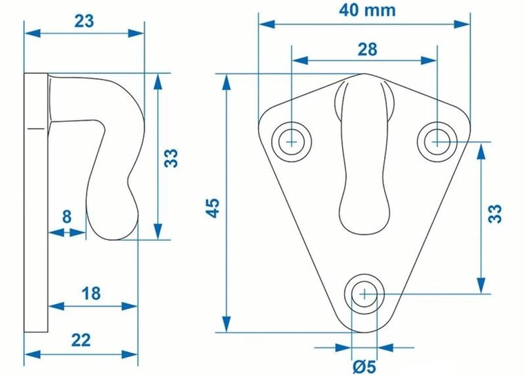 40 x 45 mm &nbsp;gegalvaniseerd metalen driehoek touwhaak - schroefbaar sjorhaak 3 gaten - spanhaak- aanhangerhaak