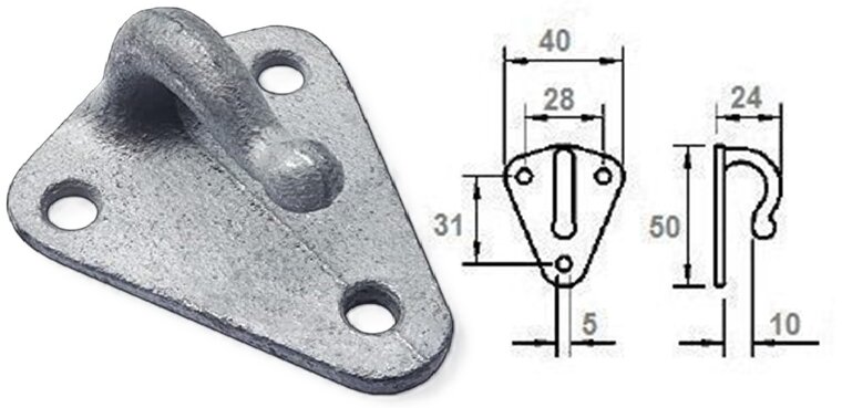 40 x 45 mm &nbsp;gegalvaniseerd metalen driehoek touwhaak - schroefbaar sjorhaak 3 gaten - spanhaak- aanhangerhaak