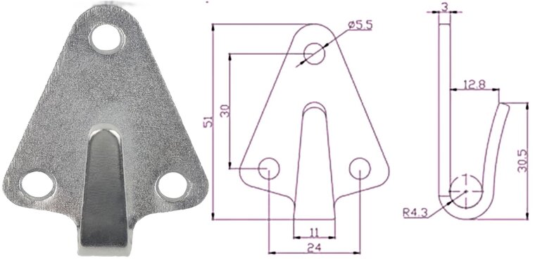 40 x 50 mm verzinkt driehoek touwhaak met boutverbinding - sjorhaak - bindhaak - aanhangerhaak - opschroefbaar