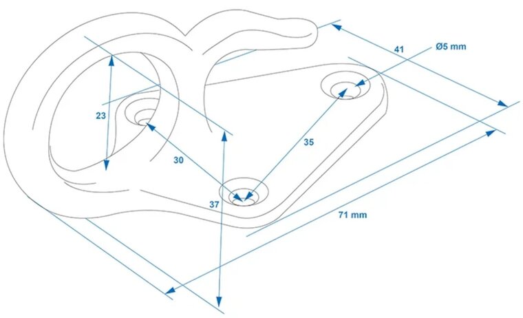 70 x 40 mm gietijzeren touwhaak met oog - bindhaak - bindoog - aanhanger sjoroog - gaaskleed haak