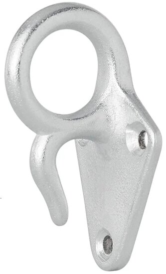 70 x 40 mm gietijzeren touwhaak met oog - bindhaak - bindoog - aanhanger sjoroog - gaaskleed haak