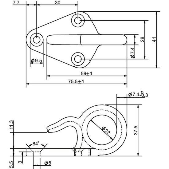 70 x 40 mm gietijzeren touwhaak met oog - bindhaak - bindoog - aanhanger sjoroog - gaaskleed haak