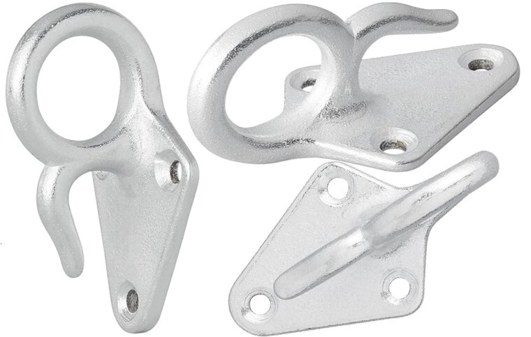 70 x 40 mm gietijzeren touwhaak met oog - bindhaak - bindoog - aanhanger sjoroog - gaaskleed haak