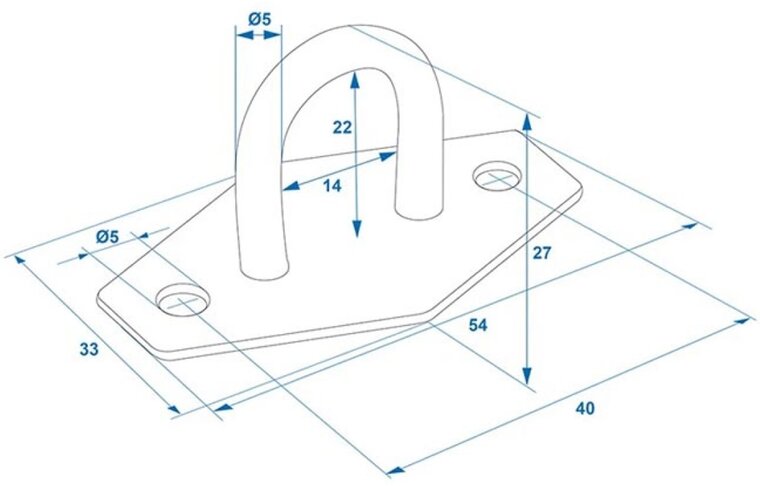 40 X 30 mm verzinkt huifsluiting op voetplaat met 2 schroefogen - bindoog - zeiloog - sjoroog - beugel op voetplaat - spanoog