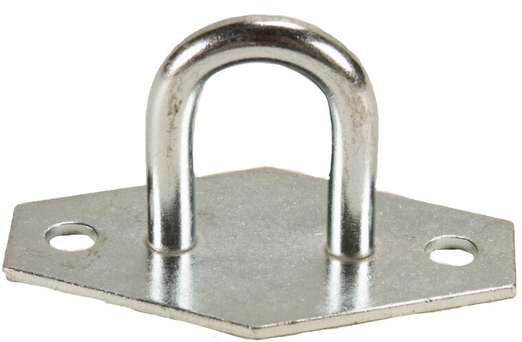 40 X 30 mm verzinkt huifsluiting op voetplaat met 2 schroefogen - bindoog - zeiloog - sjoroog - beugel op voetplaat - spanoog