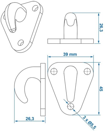 43 x 37 mm zwarte kunstof touwhaak - nylon bindhaak - eleastiekhaak - aanhangernet haak - carrosseriehaak&nbsp;- zeilhaak