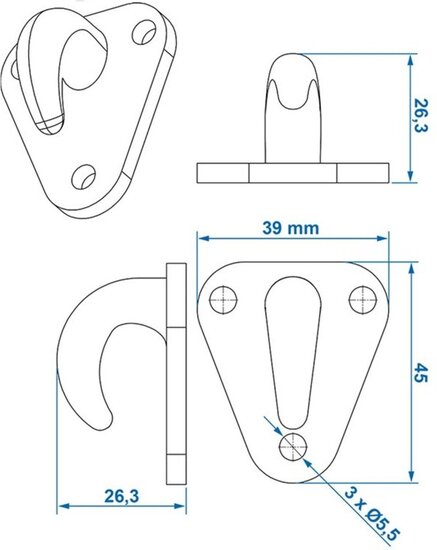 43 x 37 mm grijze kunstof touwhaak - nylon bindhaak - eleastiekhaak - aanhangernet haak - carrosseriehaak - zeilhaak