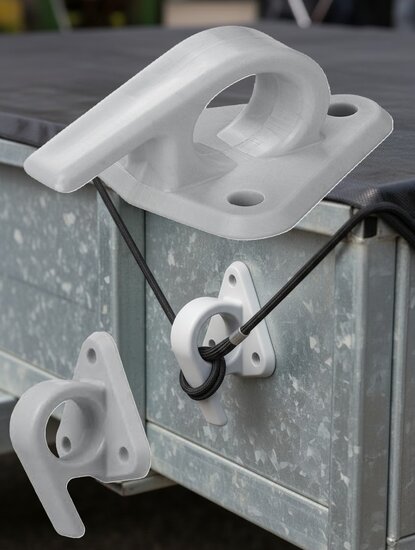 65 x 45 mm nylon - kunstof touwhaak met oog en haak op voetplaat - gaaskleedhaak - bevestigingshaak - montageoog - zeiloog - bi