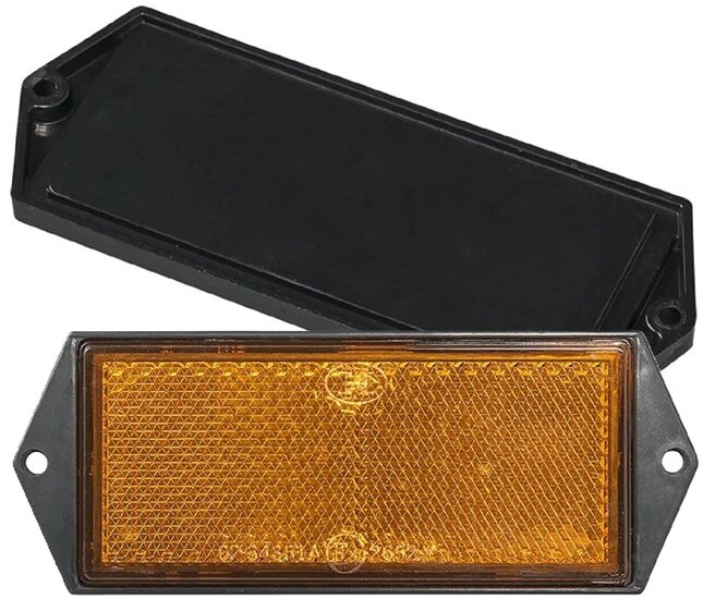 102mm x 40mm oranje / amber reflector rechthoek met&nbsp;e4&nbsp;keurmerk - reflector met schroefgaten - boutverbinding ref