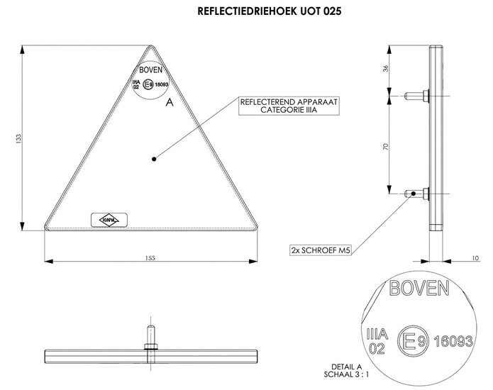 143x162mm reflector driehoek rood - rode aanhanger reflectieplaat - waarschuwing reflector - reflectoren&nbsp;horpol&nbsp;