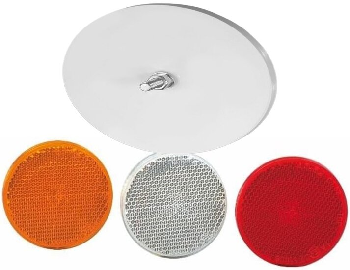 63 mm ronde rode&nbsp;reflector met e20 keur - &nbsp;reflector rood met boutverbinding - aanhangerreflector voor de achterk