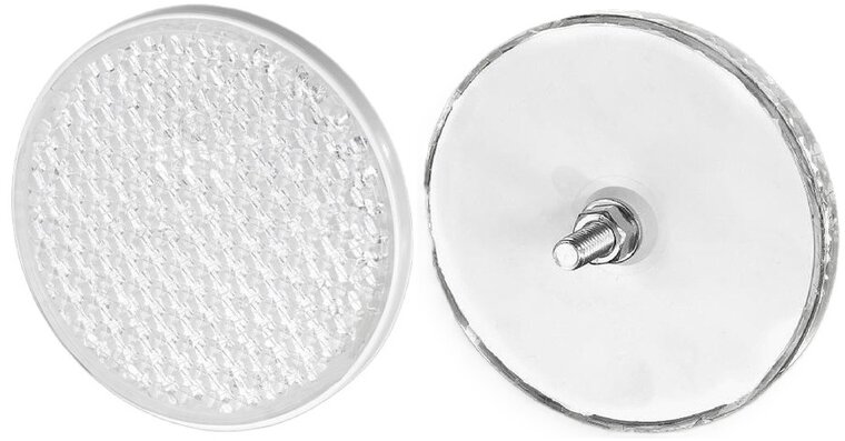 63 mm ronde witte&nbsp;reflector met e20 keur - &nbsp;reflector wit&nbsp;met boutverbinding - aanhangerreflector voor de 