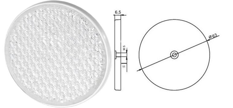 63 mm ronde witte&nbsp;reflector met e20 keur - &nbsp;reflector wit&nbsp;met boutverbinding - aanhangerreflector voor de 