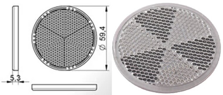 60 mm ronde witte reflector zelfklevend met e 20 keurmerk - reflector rond wit - aanhangerreflector - plakreflector
