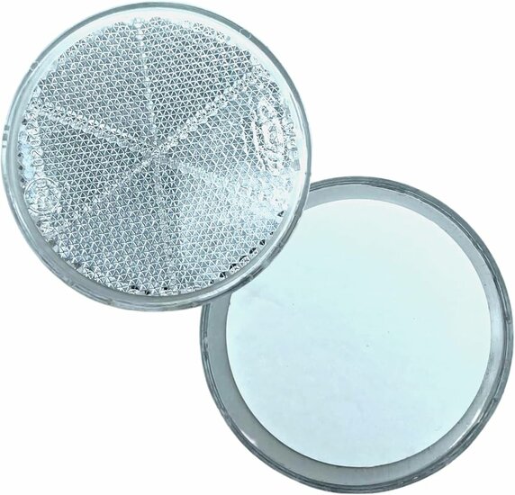 60 mm ronde witte reflector zelfklevend met e 20 keurmerk - reflector rond wit - aanhangerreflector - plakreflector