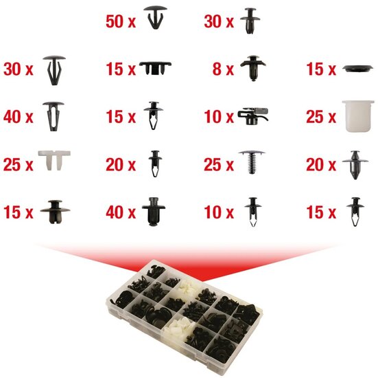 nissan autoclips assortiment 408&nbsp;delig - drukclips&nbsp;- deurpaneel clips - interieurclips - autoclips asta