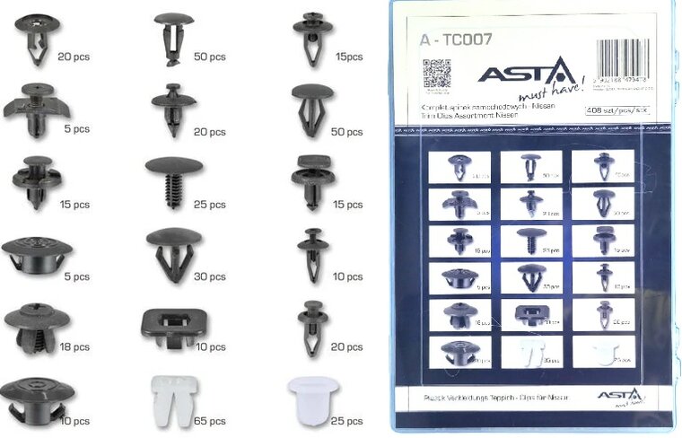 nissan autoclips assortiment 408&nbsp;delig - drukclips&nbsp;- deurpaneel clips - interieurclips - autoclips asta