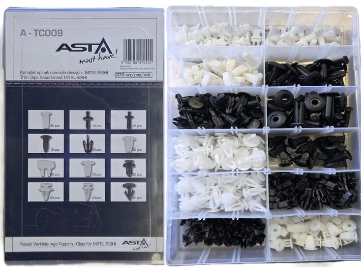 mitsubishi autoclips assortiment 370 delig - deurpaneel clips - interieurclips - bekledingclips&nbsp;- dashbordklemmen
