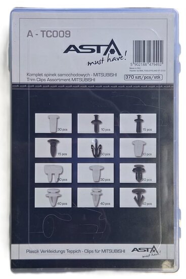 mitsubishi autoclips assortiment 370 delig - deurpaneel clips - interieurclips - bekledingclips&nbsp;- dashbordklemmen