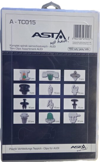 audi Interieurclip set 160 delig - autobekledingclisp&nbsp;- kunststofklemmen - trimclips - autoclips&nbsp;- drukclips