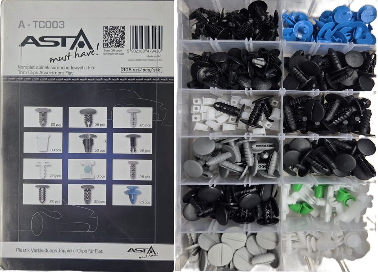fiat autoclips assortiment 308 delig - kunstof drukkers&nbsp;- deurpaneel clips - interieurclips - trimclips