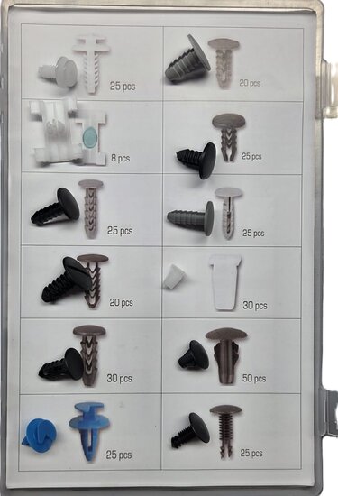 fiat autoclips assortiment 308 delig - kunstof drukkers&nbsp;- deurpaneel clips - interieurclips - trimclips