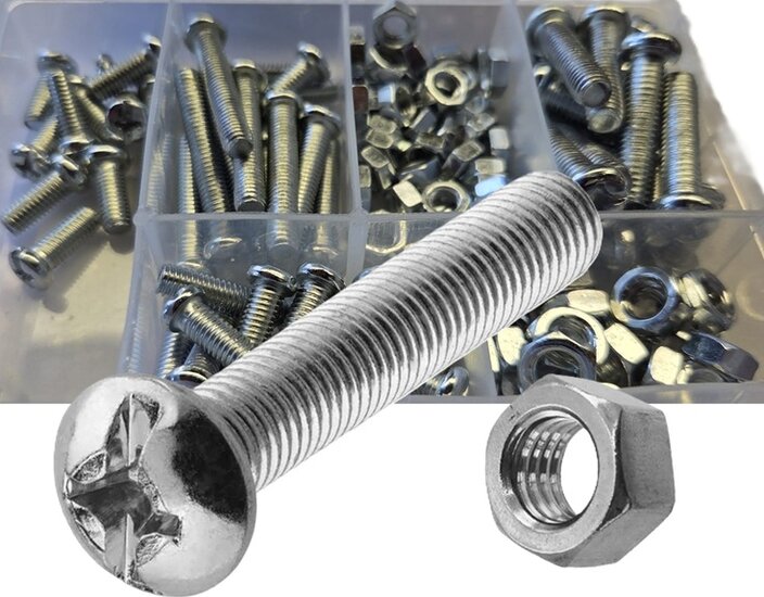 125 delige bouten en moeren assortiment met kruiskop - m5 en m6 bouten en moeren - assortimentsbakje bout en moer