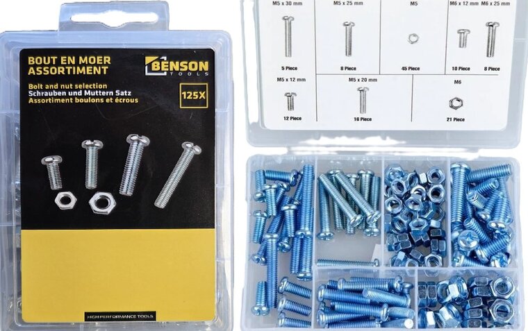 125 delige bouten en moeren assortiment met kruiskop - m5 en m6 bouten en moeren - assortimentsbakje bout en moer