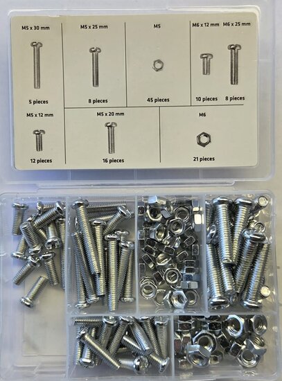 125 delige bouten en moeren assortiment met kruiskop - m5 en m6 bouten en moeren - assortimentsbakje bout en moer