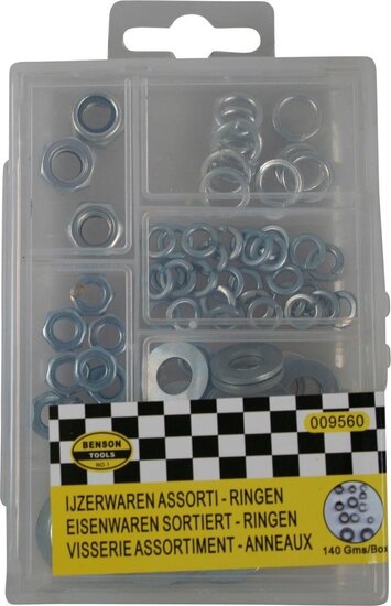140 delige maten m6 - m8 en m10&nbsp;moeren en sluitringen assortiment - borgmoer - klemring - moer - ringen - veerring