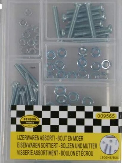 50 delige assortiment doosje m3 - m4 en m5 bouten en moeren met kruiskop - moer en bout - opbergboxje bouten en moeren