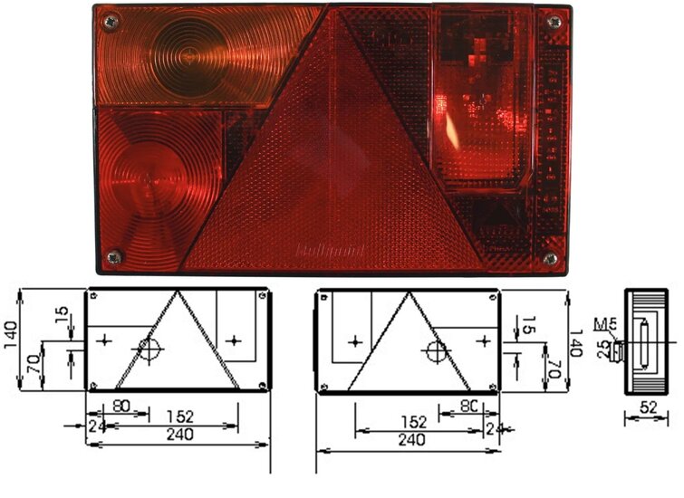 multipoint 1 achterlicht links 12 volt - achterlicht&nbsp;135x240mm met bajonet aansluiting&nbsp;-&nbsp; asp&ouml;ck aanhangerverlichting