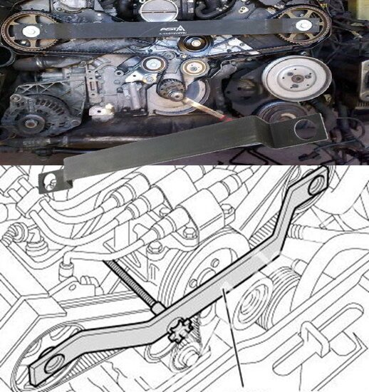 audi - vag - skoda&nbsp; 2.4 - 2.7 en 2.8 v6 blokkeerstang - nokkenas vergrendeling beugel - krukas distributiebeugel