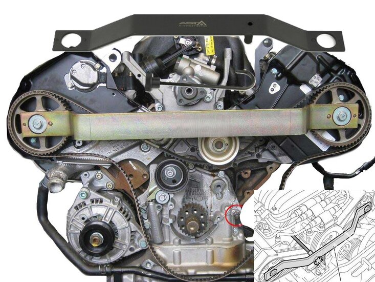 audi - vag - skoda&nbsp; 2.4 - 2.7 en 2.8 v6 blokkeerstang - nokkenas vergrendeling beugel - krukas distributiebeugel