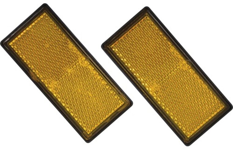 86 x 40 mm benson 2x oranje rechthoek&nbsp;reflector plak e4 keurmerk - plakreflector&nbsp;- reflectoren zijkant van de aan