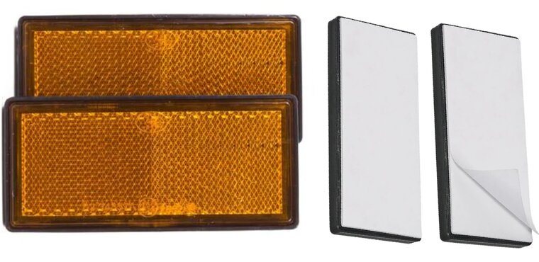 86 x 40 mm benson 2x oranje rechthoek&nbsp;reflector plak e4 keurmerk - plakreflector&nbsp;- reflectoren zijkant van de aan