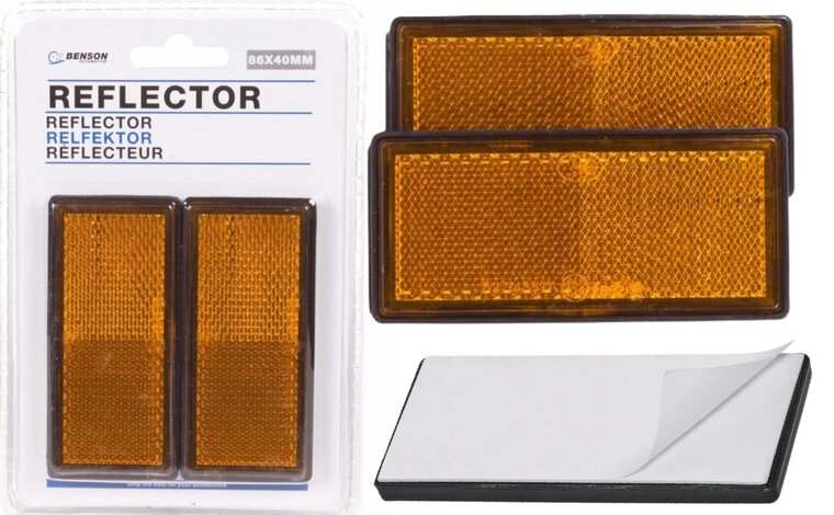 86 x 40 mm benson 2x oranje rechthoek&nbsp;reflector plak e4 keurmerk - plakreflector&nbsp;- reflectoren zijkant van de aan