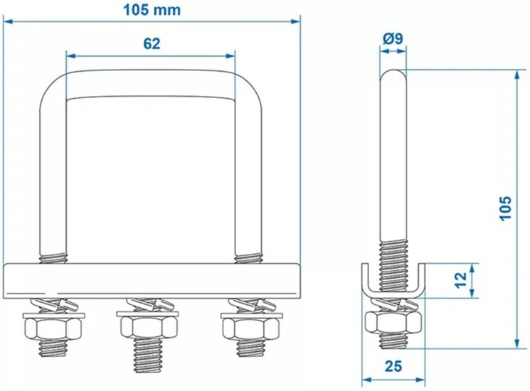 2 delige montageklem koker voor&nbsp;neuswielklem&nbsp;-&nbsp;klemmen voor kokerprofiel - u beugel voor een neuswiel klem&nbsp;