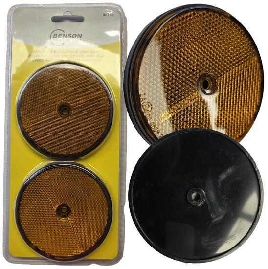 2X 85 mm ronde oranje / amber schroefbare reflector e4 keurmerk - boutbare reflector rond - aanhangerreflector zijkant