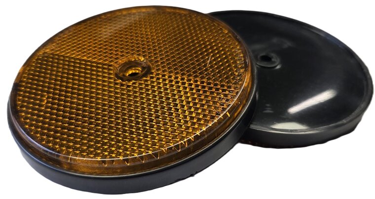 2X 85 mm ronde oranje / amber schroefbare reflector e4 keurmerk - boutbare reflector rond - aanhangerreflector zijkant
