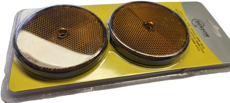 2X 85 mm ronde oranje / amber schroefbare reflector e4 keurmerk - boutbare reflector rond - aanhangerreflector zijkant